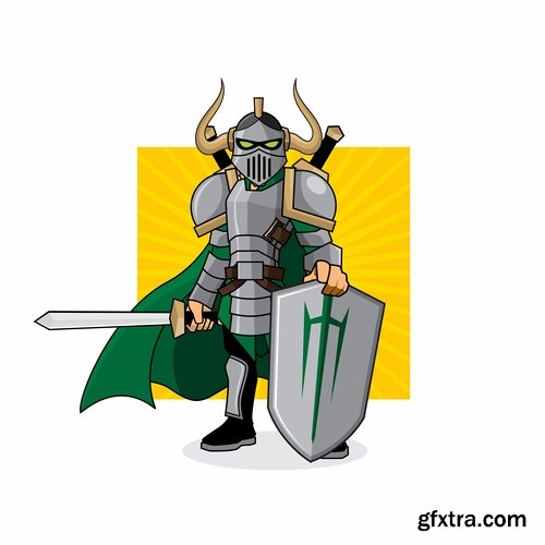 Collection of knight armor warrior horseman vector image 25 EPS