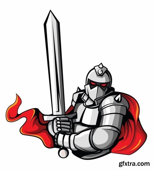 Collection of knight armor warrior horseman vector image 25 EPS