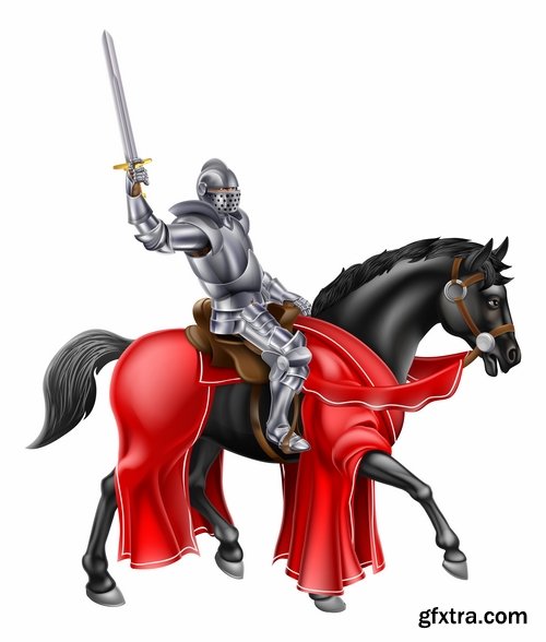 Collection of knight armor warrior horseman vector image 25 EPS