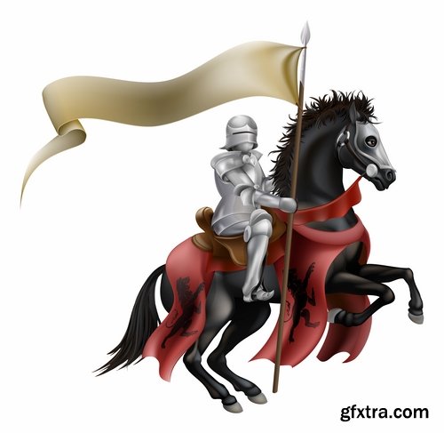 Collection of knight armor warrior horseman vector image 25 EPS