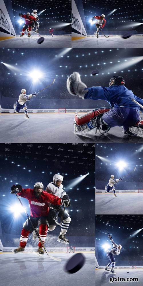 Hockey Players Shoots the Puck and Attacks