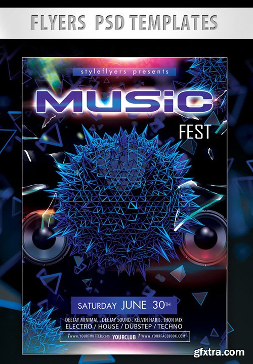 Music Fest Flyer PSD Template + Facebook Cover