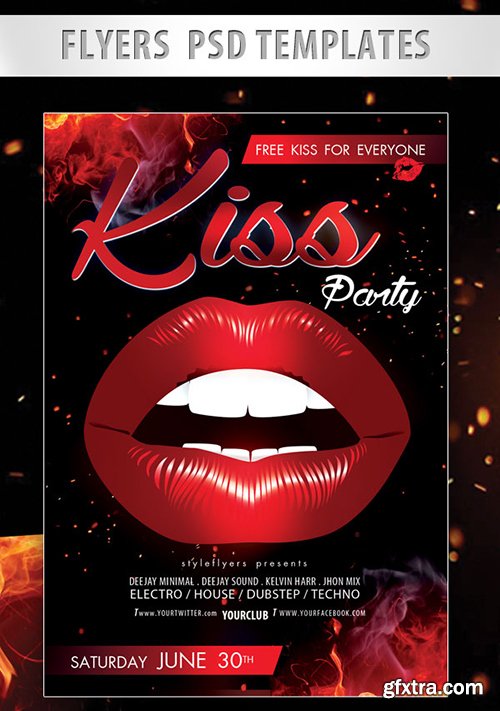 Kiss Party Flyer PSD Template + Facebook Cover