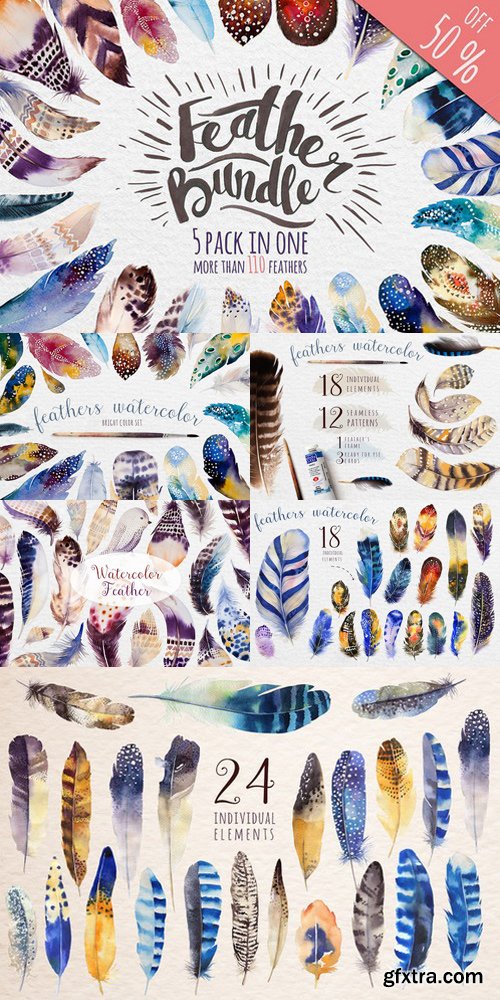 CM - Watercolor feathers Bundle 582779