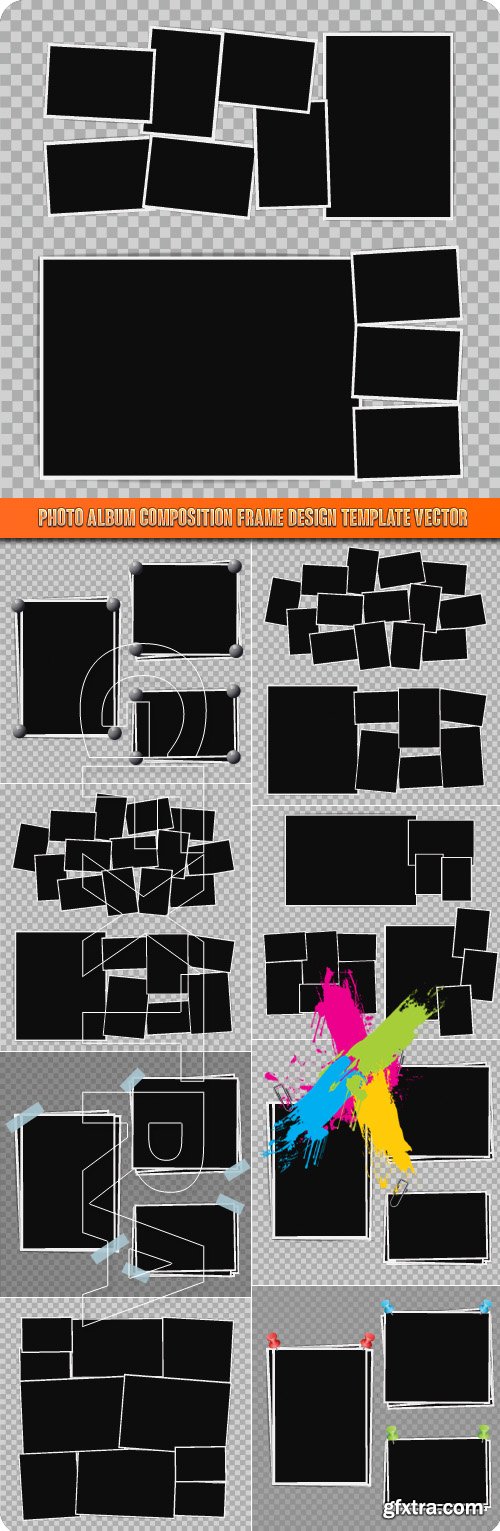 Photo album composition frame design template vector