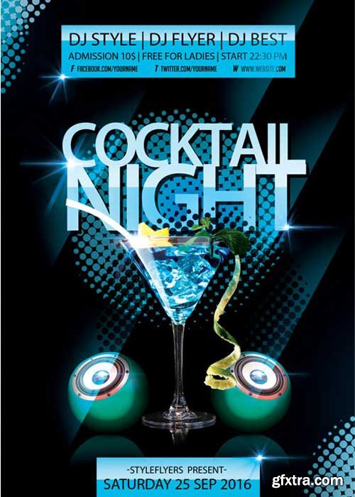 Cocktail Night Party Flyer PSD Template + Facebook Cover