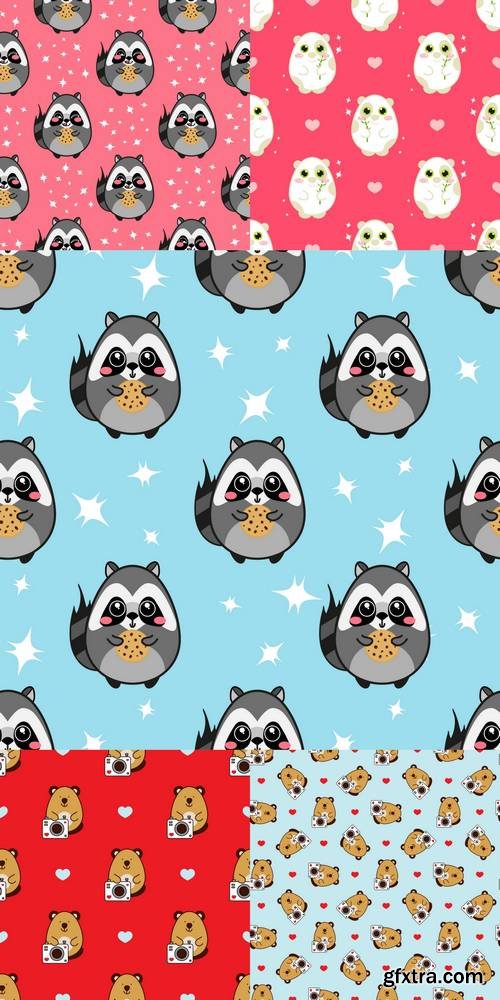 Kawaii Vector Seamless Pattern - Flat Cartoon Style