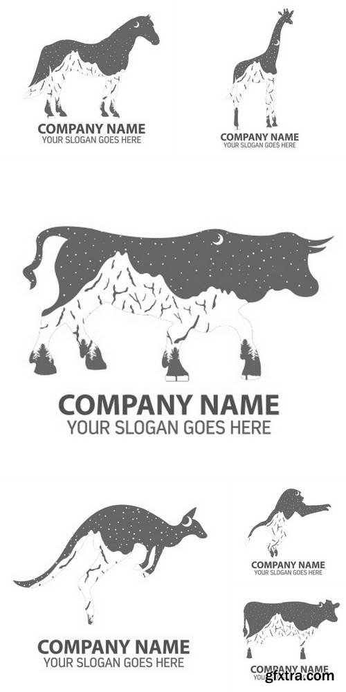 Night Animals Negative Silhouette Logo Icon Vector