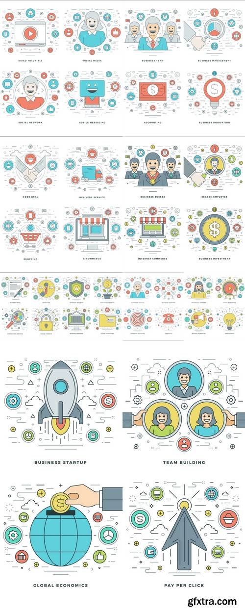 Flat line Business Concepts Set Vector illustrations