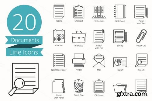 CreativeMarket 20 Documents Line Icons 583245