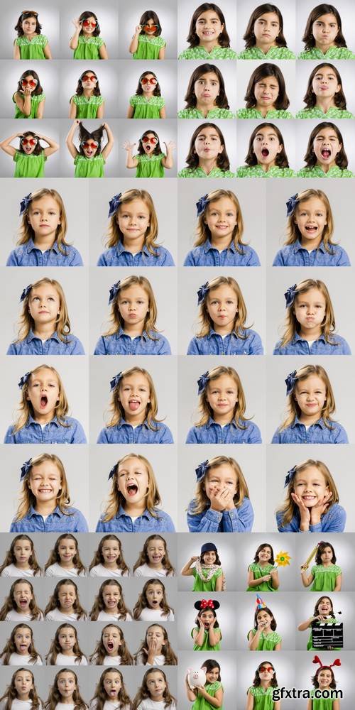 Multiple Portraits of the Same Little Girl Making Diferent Expressions