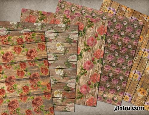 CreativeMarket Gold Wood Floral Digital Paper 583447