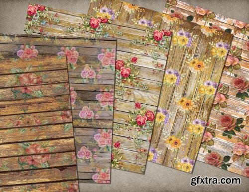 CreativeMarket Gold Wood Floral Digital Paper 583447