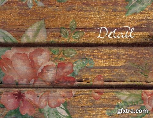 CreativeMarket Gold Wood Floral Digital Paper 583447