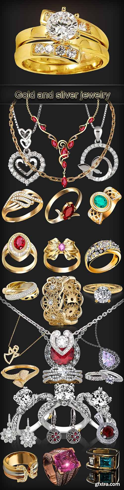 Various gold and silver jewelry PNG