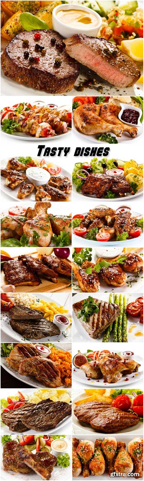 Tasty dishes, chicken and pork