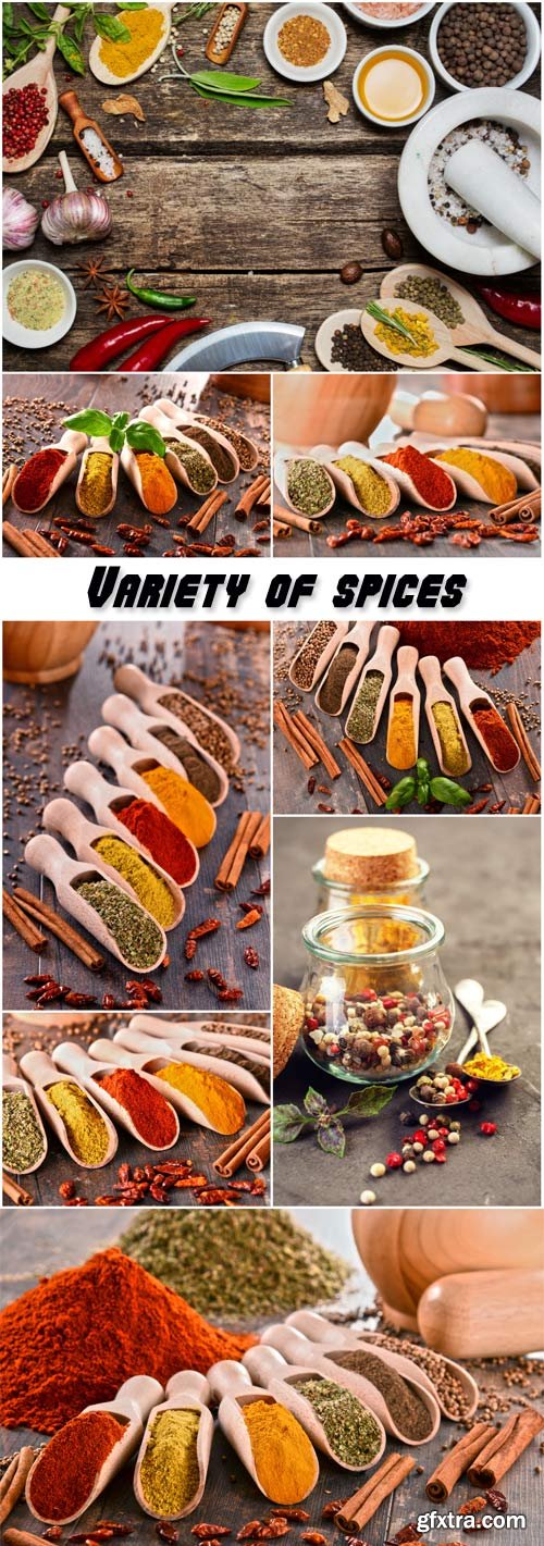 Variety of spices on kitchen table