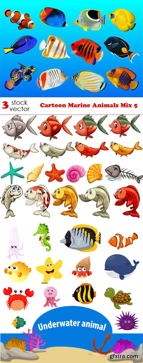 Vectors - Cartoon Marine Animals Mix 5