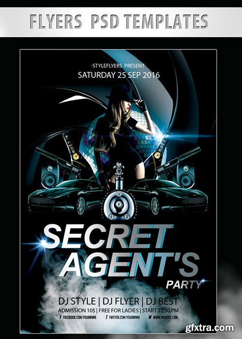Secret Agent’s Party Flyer PSD Template + Facebook Cover