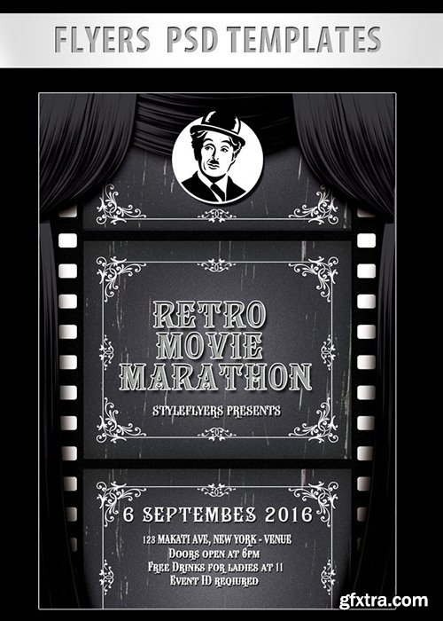 Retro Movie Marathon Flyer PSD Template + Facebook Cover