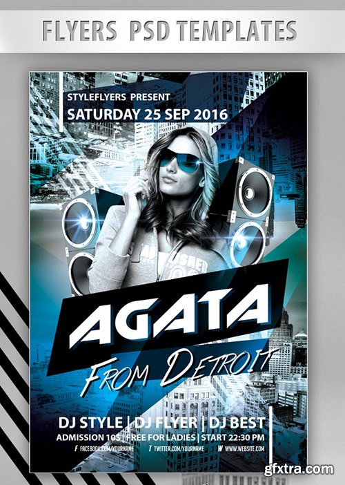 Agata from Detroit Party Flyer PSD Template + Facebook Cover