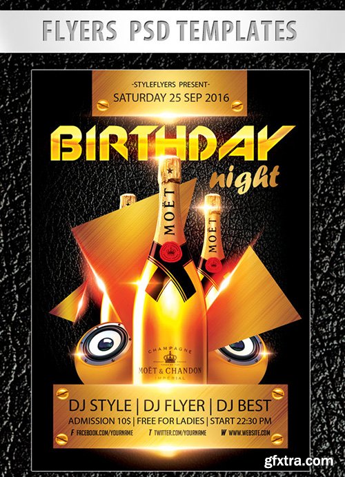 Birthday Night Flyer PSD Template + Facebook Cover