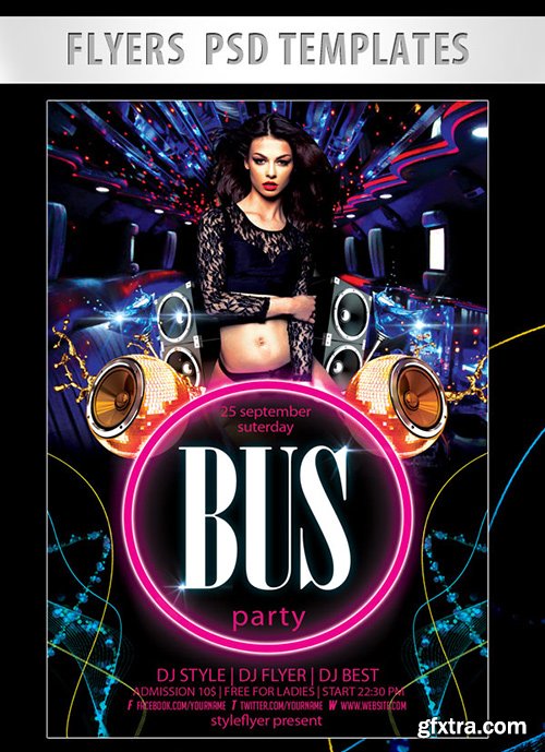 Bus Party Flyer PSD Template + Facebook Cover