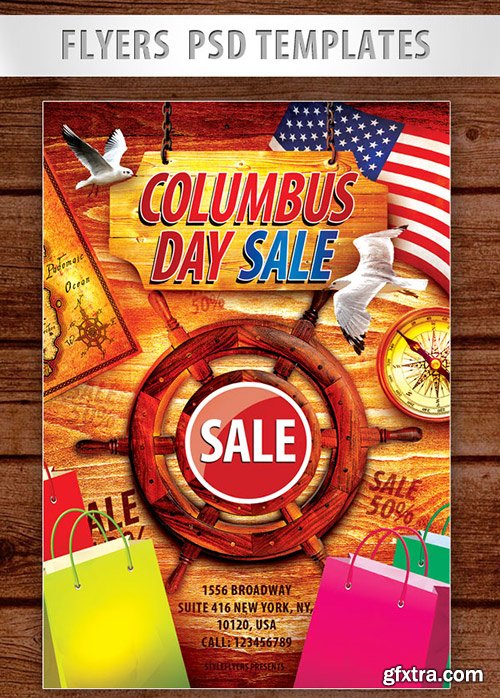 Columbus Day Sale Flyer PSD Template + Facebook Cover