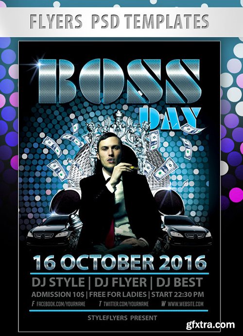 Boss’s Day Party Flyer PSD Template + Facebook Cover