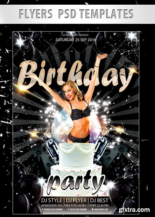 Birthday Party Flyer PSD Template + Facebook Cover