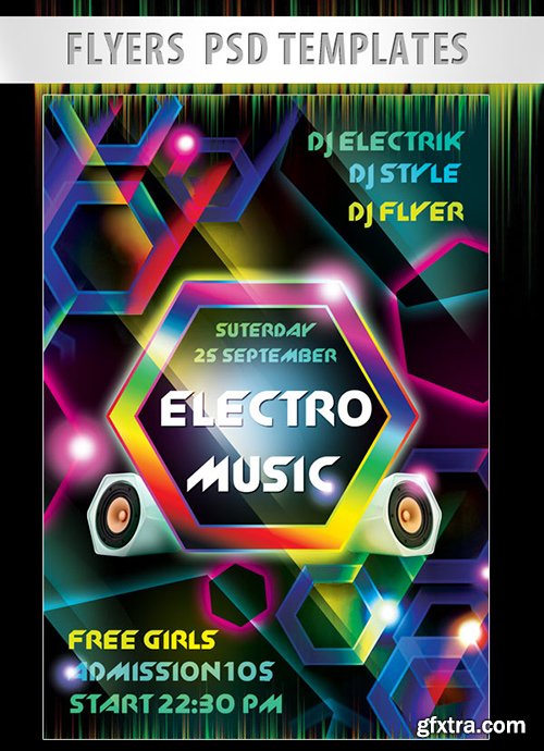 Electro Music Flyer PSD Template + Facebook Cover