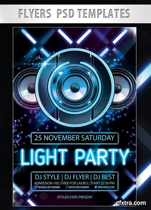 Light Party Flyer PSD Template + Facebook Cover