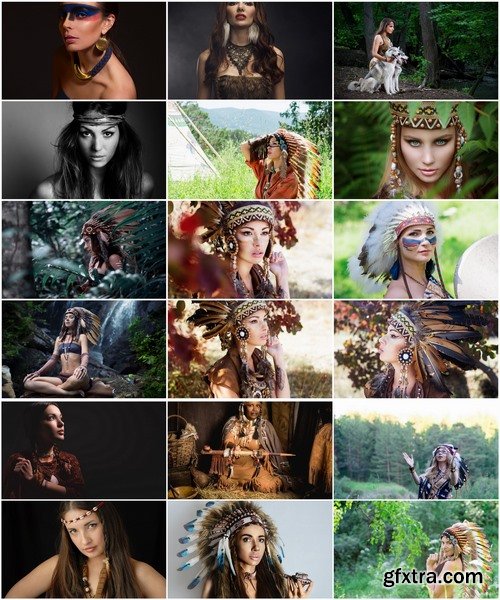 Collection of American Indian girl woman with feathers on the head 25 HQ Jpeg