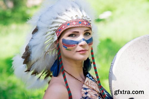 Collection of American Indian girl woman with feathers on the head 25 HQ Jpeg