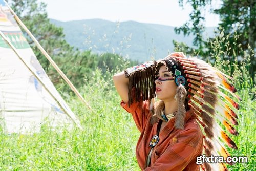 Collection of American Indian girl woman with feathers on the head 25 HQ Jpeg