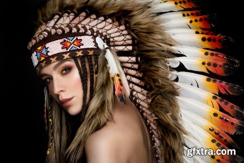 Collection of American Indian girl woman with feathers on the head 25 HQ Jpeg