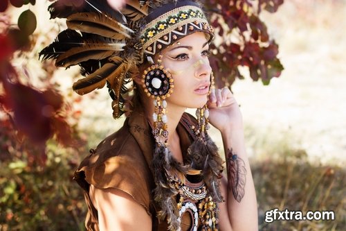 Collection of American Indian girl woman with feathers on the head 25 HQ Jpeg