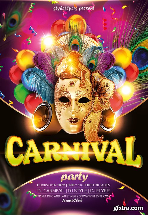 Carnival Party Flyer PSD Template + Facebook Cover