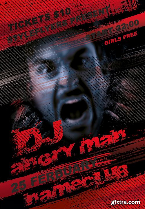 Dj Angry Man Flyer PSD Template + Facebook Cover