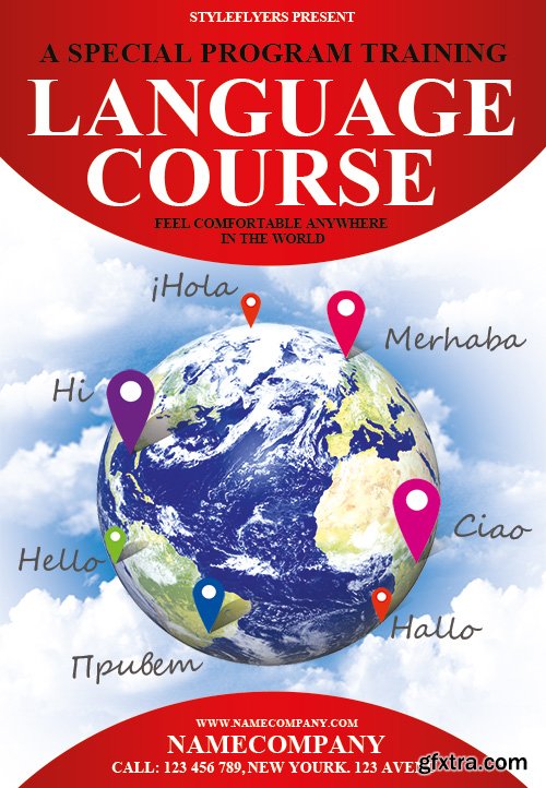 Language Course Flyer PSD Template + Facebook Cover