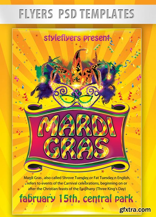 Mardi Gras PSD Flyer Template + Facebook Cover