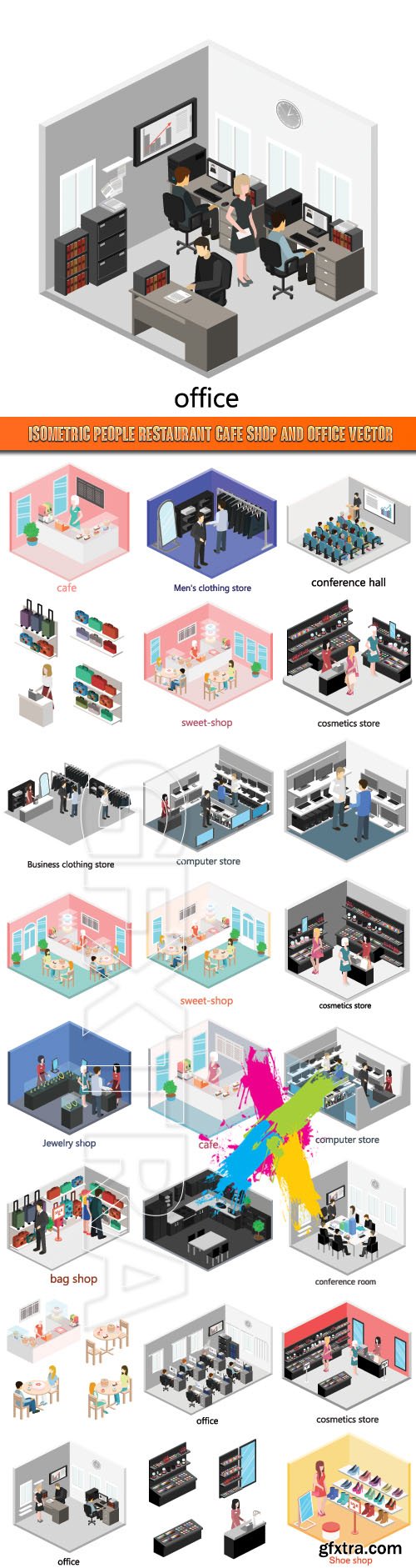 Isometric people restaurant cafe shop and office vector