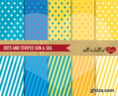 CreativeMarket Yellow Blue Illustration Pattern Set 587035