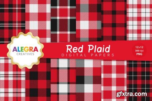 CreativeMarket Red Plaid Digital Paper Pack 587767