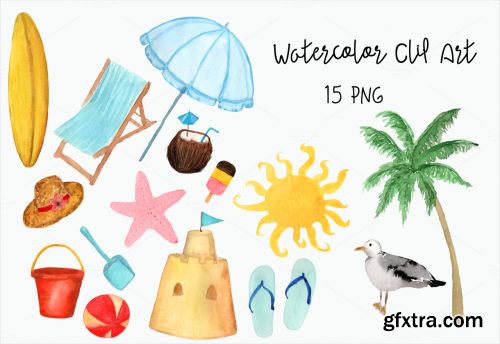 CreativeMarket Watercolor Beach Clip Art 582761