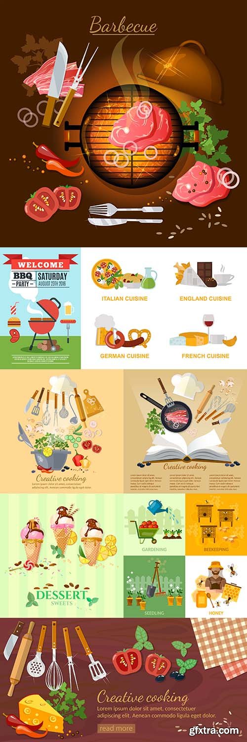 Food Flat Background &amp; Elements