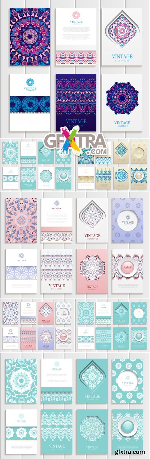 Vintage Oriental Style Cards Vector