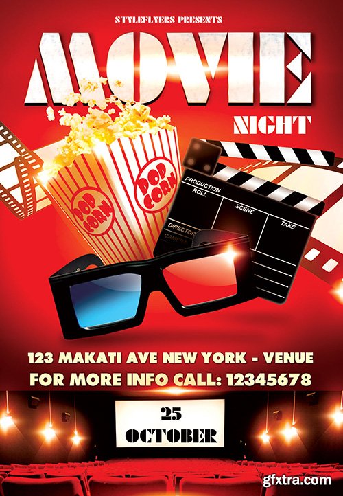 Movie Night PSD Flyer Template + Facebook Cover