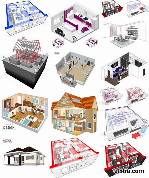 Collection interior plan apartment 25 EPS