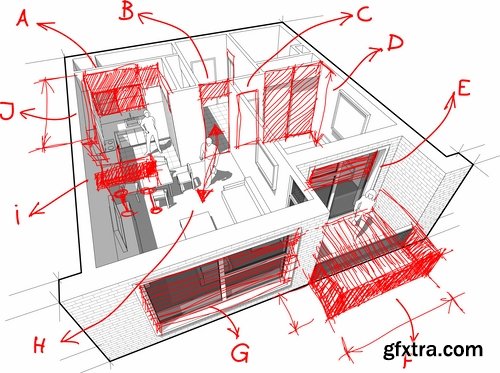 Collection interior plan apartment 25 EPS